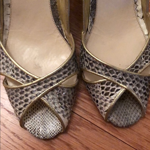 Lulu Guinness Snakeskin Peep Toe Sandals - Picture 6 of 8